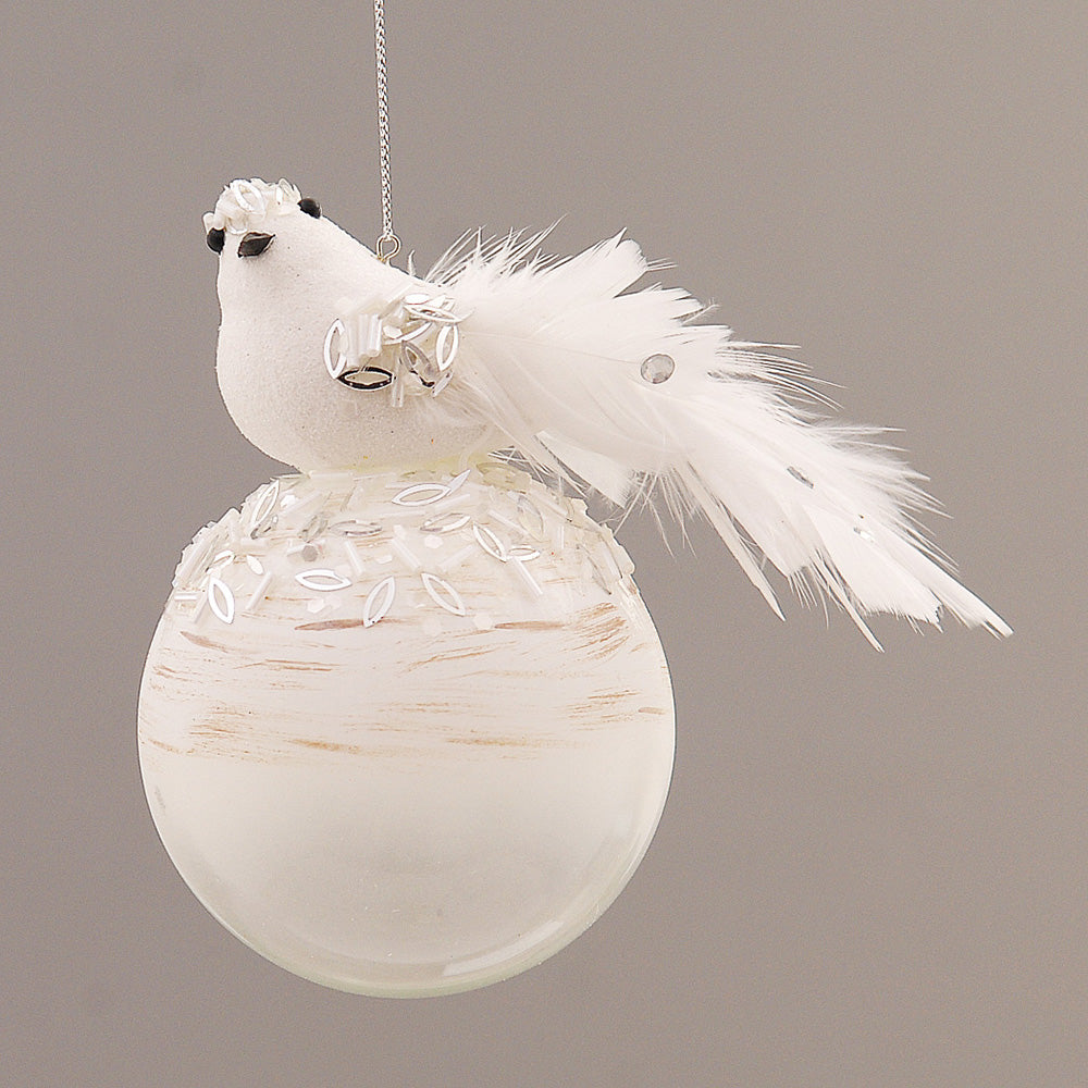 Glob decorativ Pasare Dazzle, alb, 13 cm - SIMONA'S CHRISTMAS