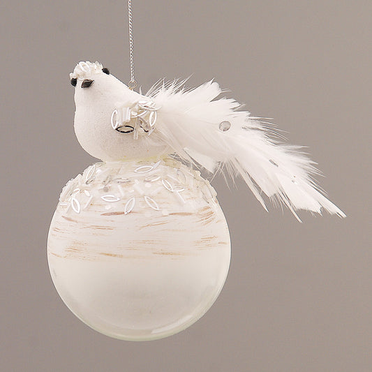 Glob decorativ Pasare Dazzle, alb, 13 cm - SIMONA'S CHRISTMAS