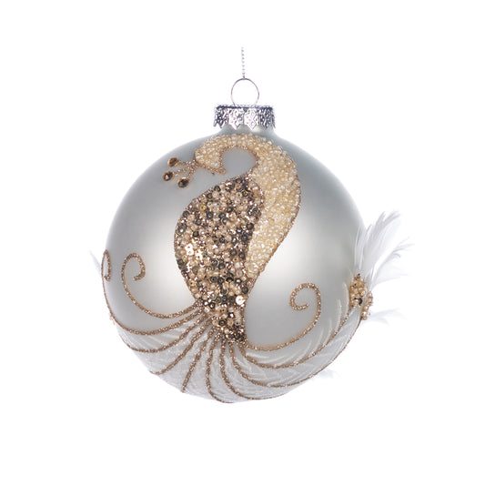 Glob decorativ Paun, alb/auriu, 12 cm - SIMONA'S CHRISTMAS