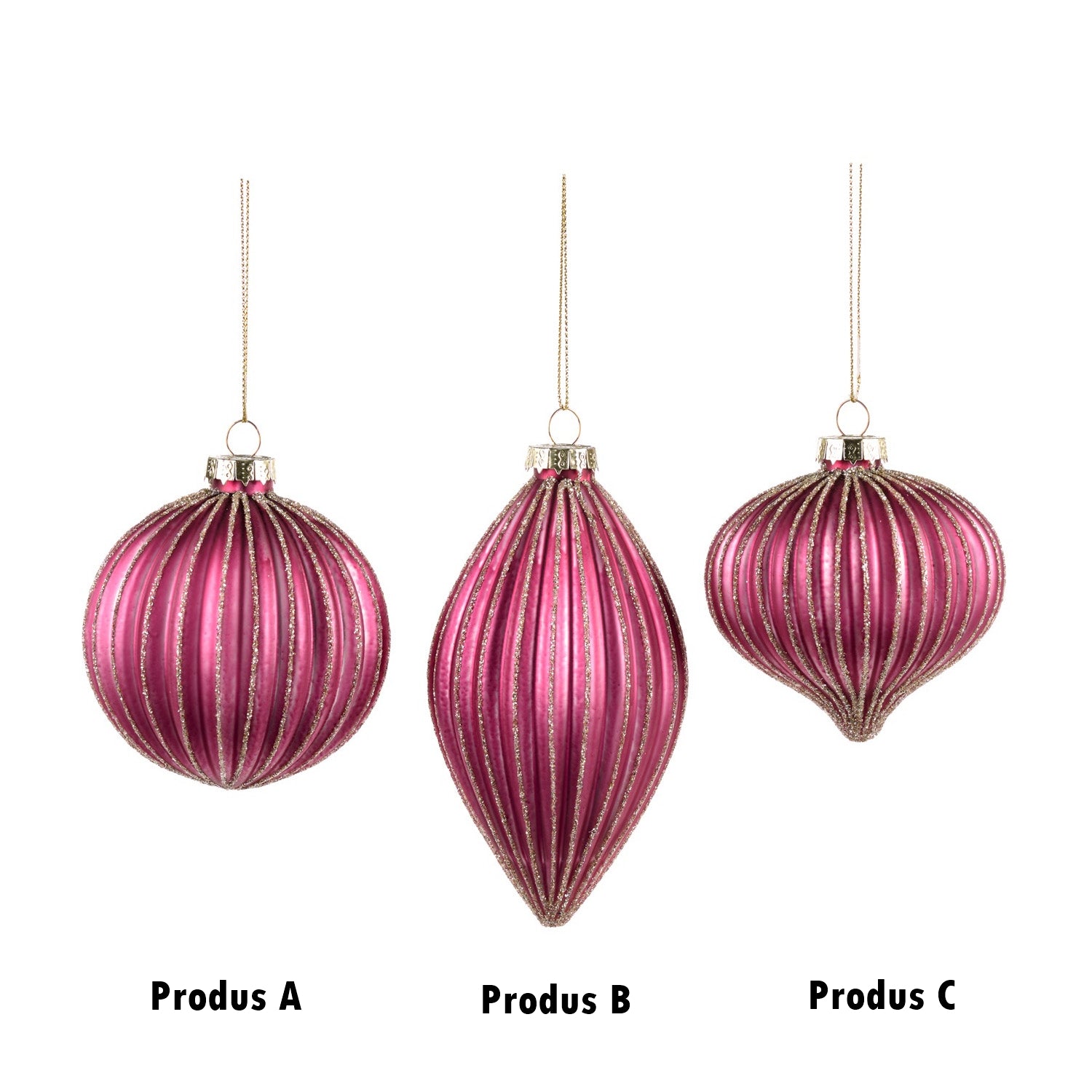 Glob decorativ Ribbed, roz/mov, 8 cm - SIMONA'S CHRISTMAS