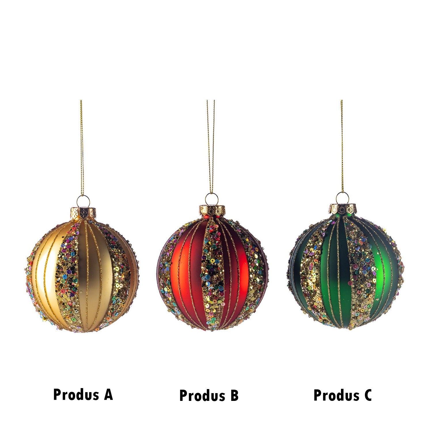 Glob decorativ Sawney, rosu/verde/auriu, 8 cm - SIMONA'S CHRISTMAS