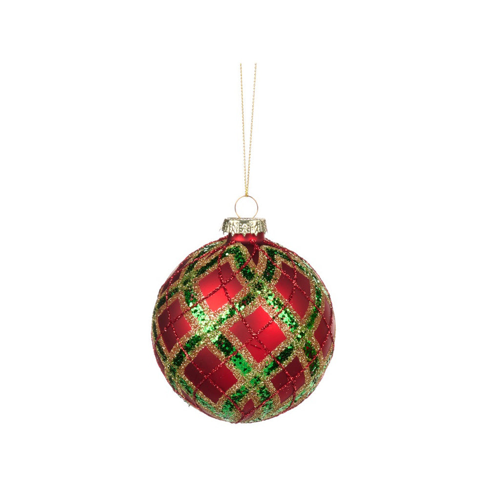 Glob decorativ Tartan, rosu/verde, 8 cm - SIMONA'S CHRISTMAS