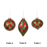Glob decorativ Tartan, rosu/verde, 8 cm - SIMONA'S CHRISTMAS