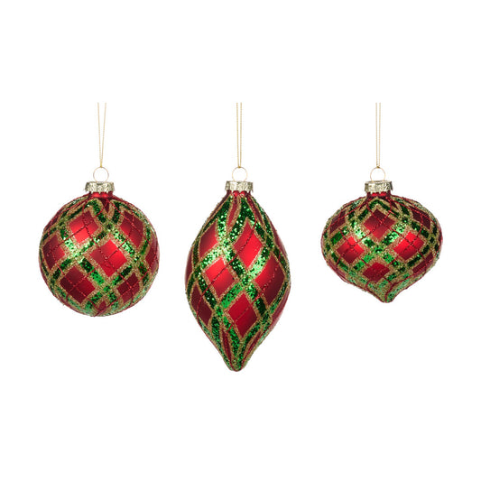 Glob decorativ Tartan, rosu/verde, 8 cm - SIMONA'S CHRISTMAS