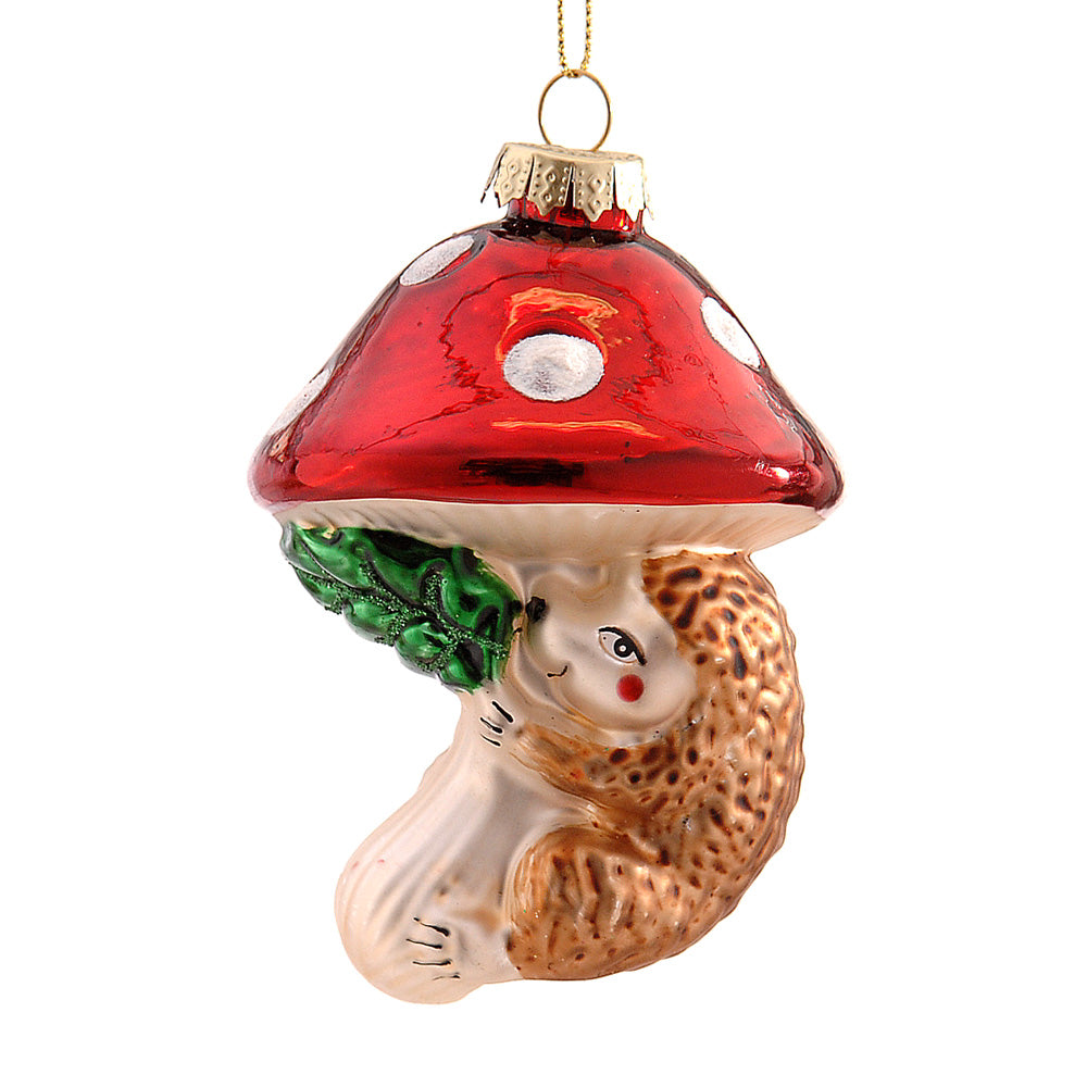 Ornament pentru brad, Arici cu ciuperca, rosu/auriu, 11 cm - SIMONA'S CHRISTMAS