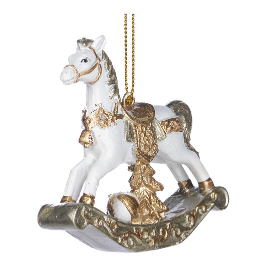 Ornament pentru brad, Balansoar cal, auriu/alb, 7 cm - SIMONA'S CHRISTMAS
