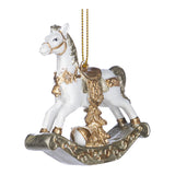 Ornament pentru brad, Balansoar cal, auriu/alb, 7 cm - SIMONA'S CHRISTMAS
