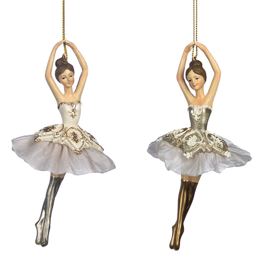 Ornament pentru brad, Balerina Chelsea, crem/auriu, 14 cm - SIMONA'S CHRISTMAS