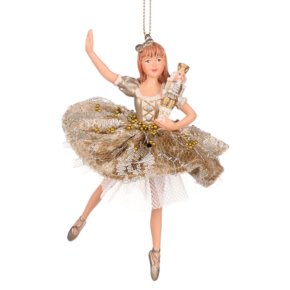 Ornament pentru brad, Balerina Clara, crem/auriu, 12 cm - SIMONA'S CHRISTMAS