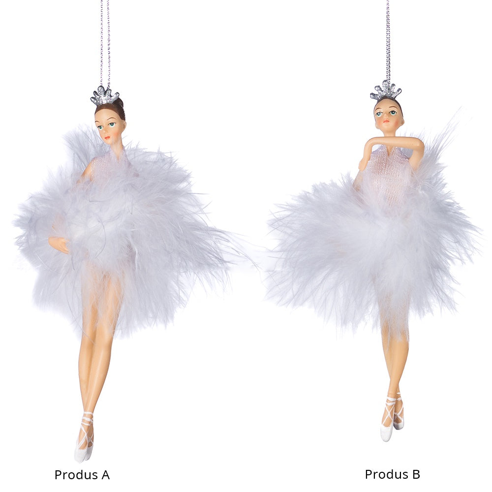 Ornament pentru brad, Balerina Plume, alb, 16 cm, SIMONA'S CHRISTMAS