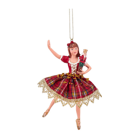 Ornament pentru brad, Balerina Tartan, rosu/auriu, 13 cm - SIMONA'S CHRISTMAS