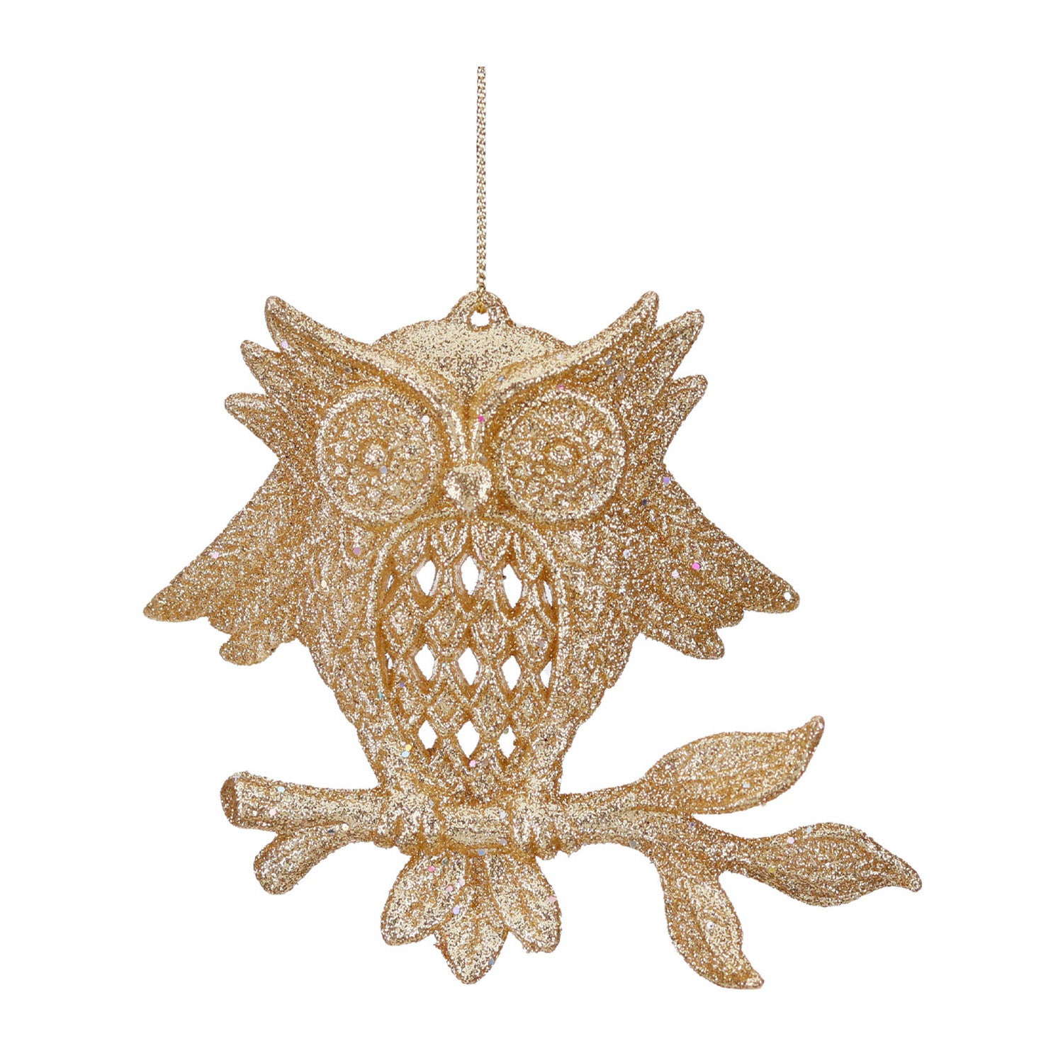 Ornament pentru brad, Bufnita pe creanga, auriu, 10 cm - SIMONA'S CHRISTMAS