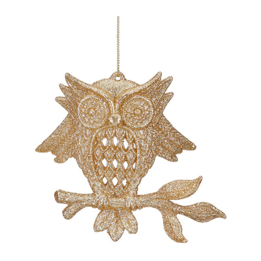 Ornament pentru brad, Bufnita pe creanga, auriu, 10 cm - SIMONA'S CHRISTMAS