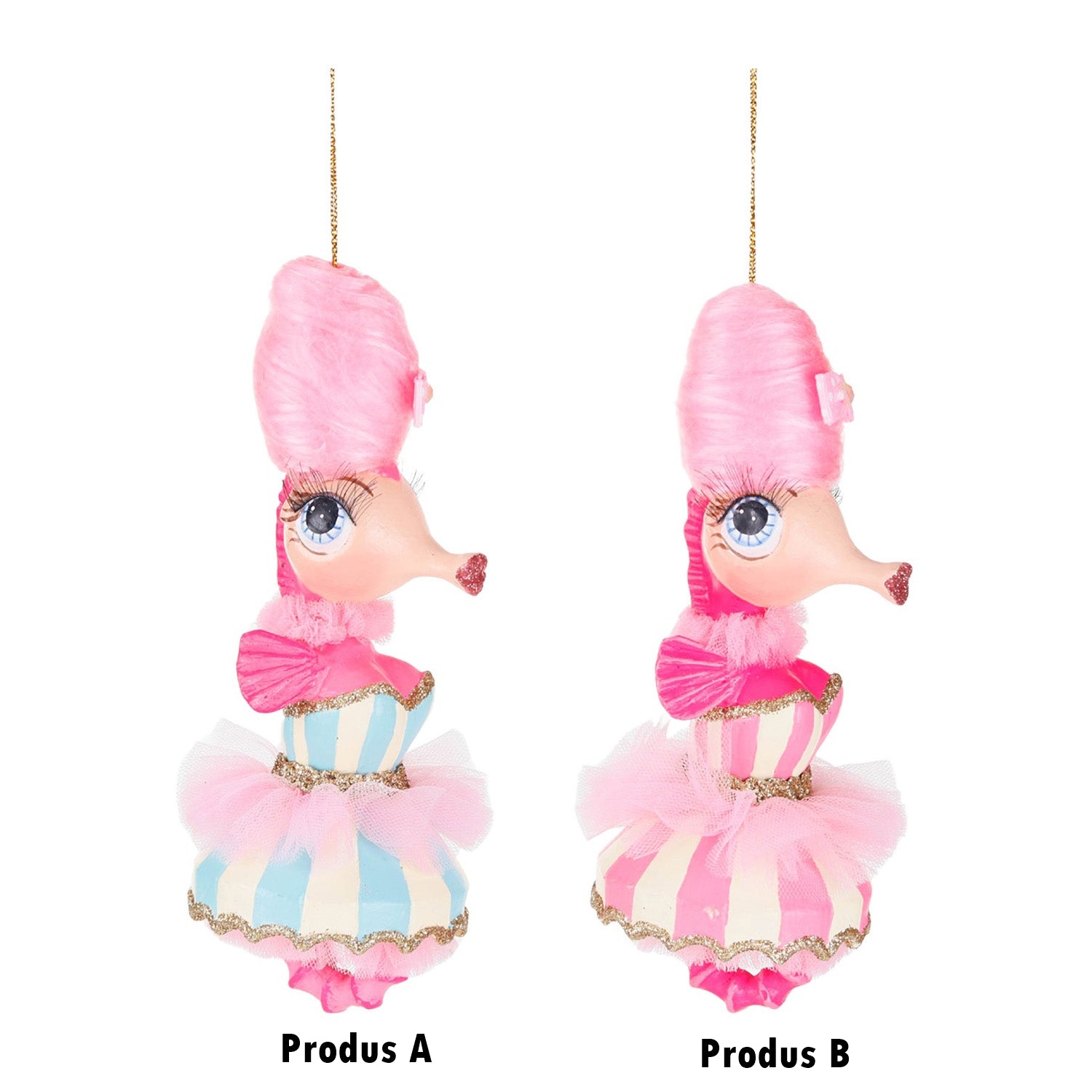 Ornament pentru brad, Calut de mare Carnival, roz, 15 cm - SIMONA'S CHRISTMAS