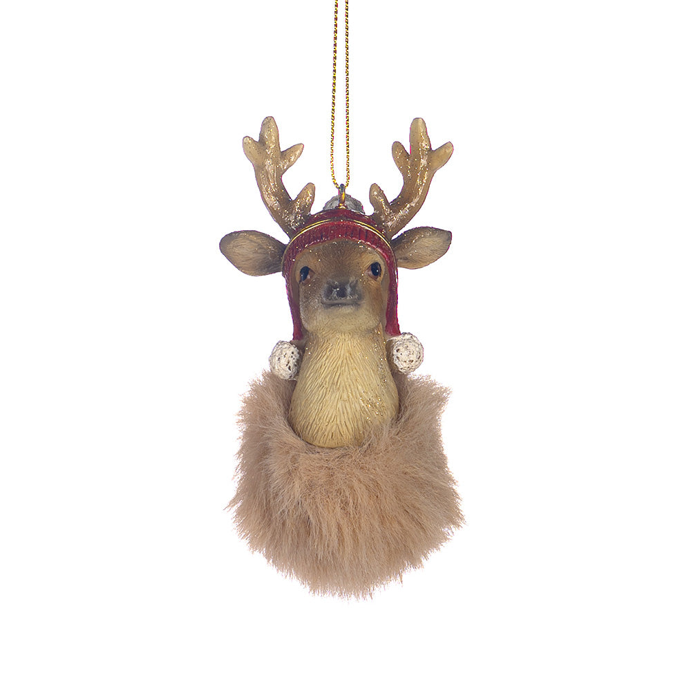Ornament pentru brad, Cap Cerb Furry, crem/maro, 10 cm - SIMONA'S CHRISTMAS