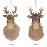 Ornament pentru brad, Cap Cerb Furry, crem/maro, 10 cm - SIMONA'S CHRISTMAS
