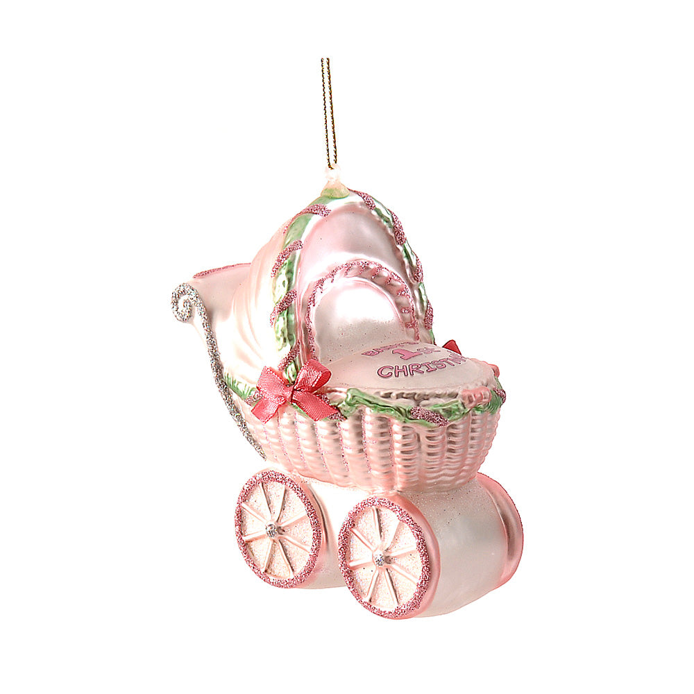 Ornament pentru brad, Carucior bebelus, roz/albastru, 13 cm - SIMONA'S CHRISTMAS