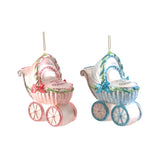 Ornament pentru brad, Carucior bebelus, roz/albastru, 13 cm - SIMONA'S CHRISTMAS