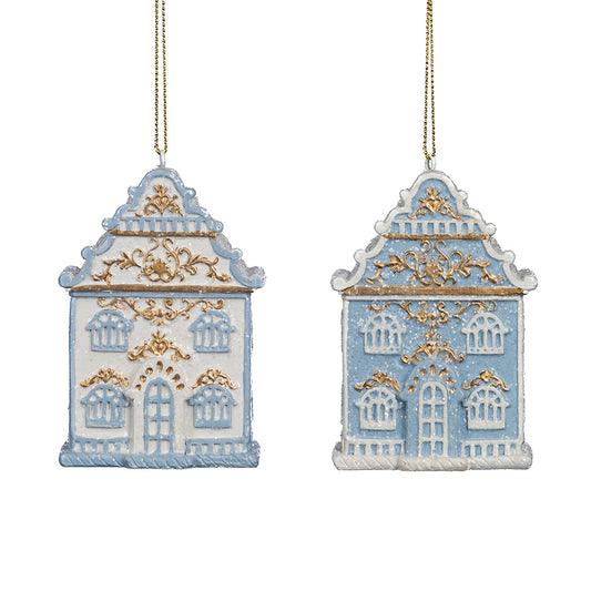 Ornament pentru brad, Casuta Delft, albastru/alb, 8 cm, SIMONA'S CHRISTMAS