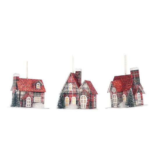 Ornament pentru brad, Casuta Tartan cu led, rosu, 13 cm - SIMONA'S CHRISTMAS