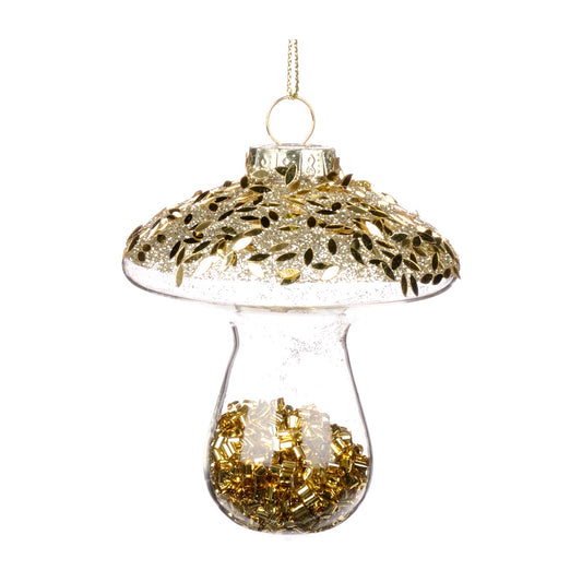 Ornament pentru brad, Ciuperca sclipici, transparent/auriu, 8 cm - SIMONA'S CHRISTMAS