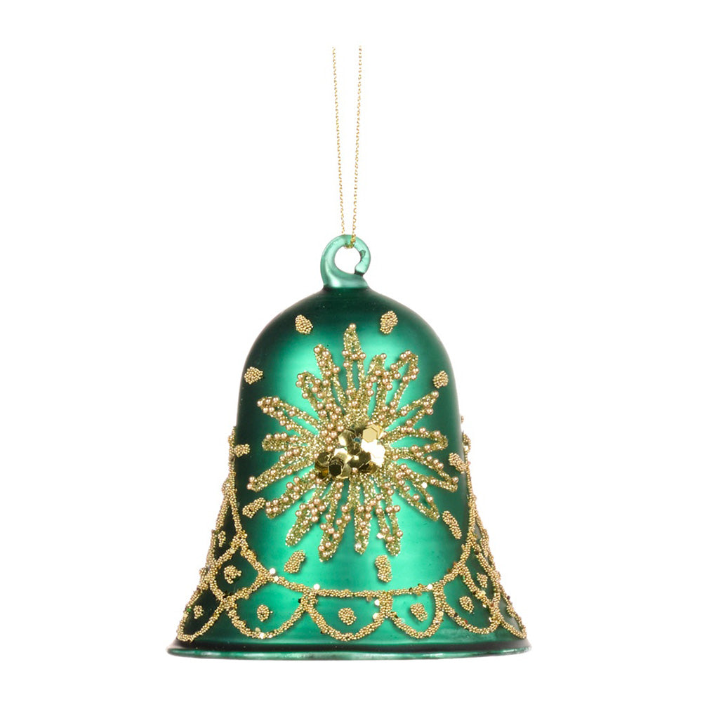 Ornament pentru brad, Clopot Stea, rosu/verde, 9 cm - SIMONA'S CHRISTMAS
