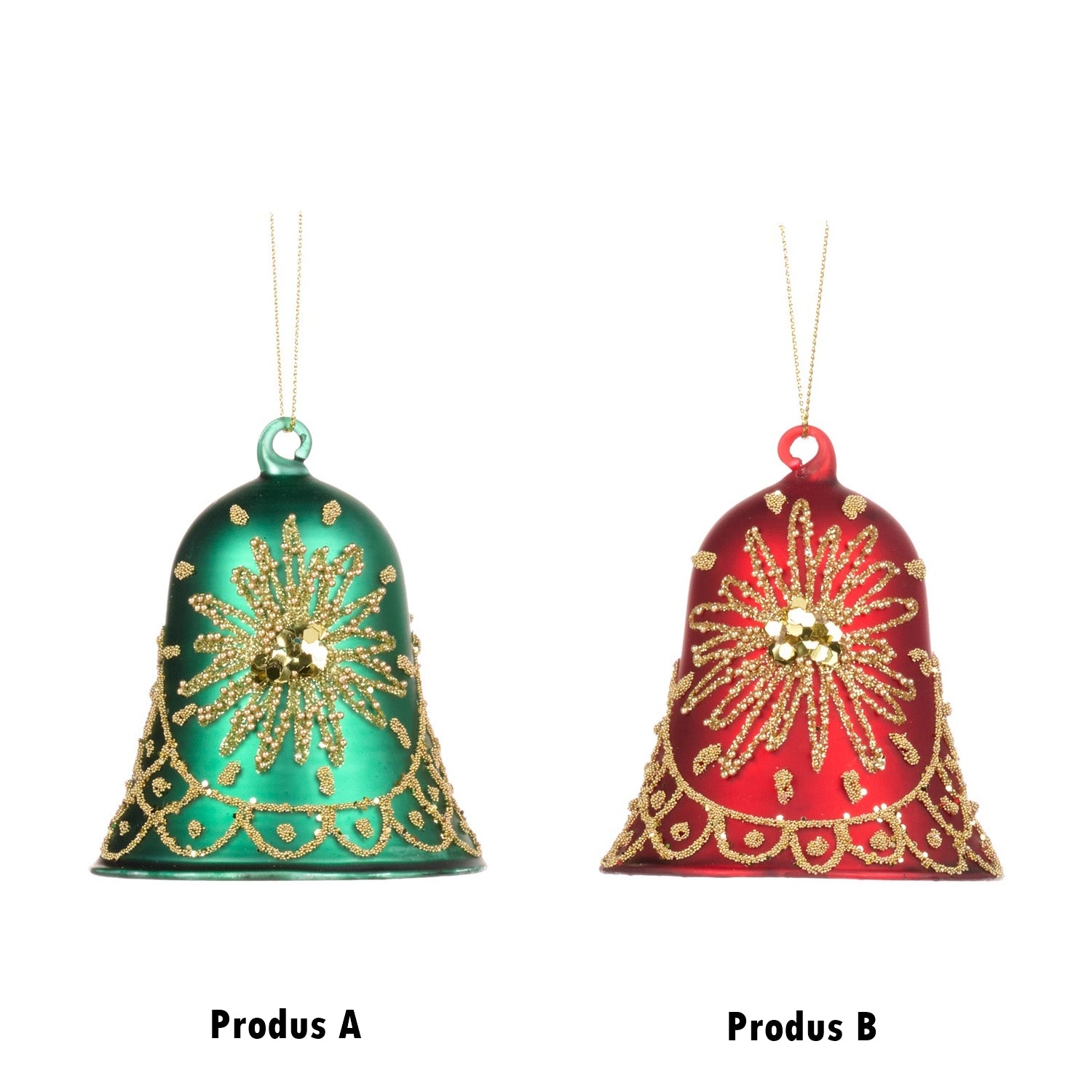 Ornament pentru brad, Clopot Stea, rosu/verde, 9 cm - SIMONA'S CHRISTMAS