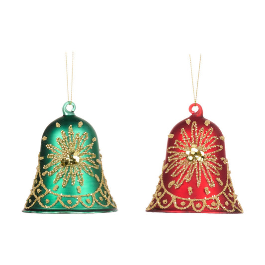 Ornament pentru brad, Clopot Stea, rosu/verde, 9 cm - SIMONA'S CHRISTMAS