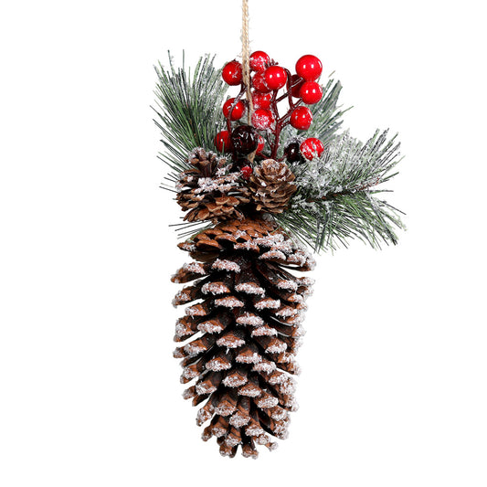 Ornament pentru brad, Con cu berries, maro/verde, 24 cm, SIMONA'S CHRISTMAS