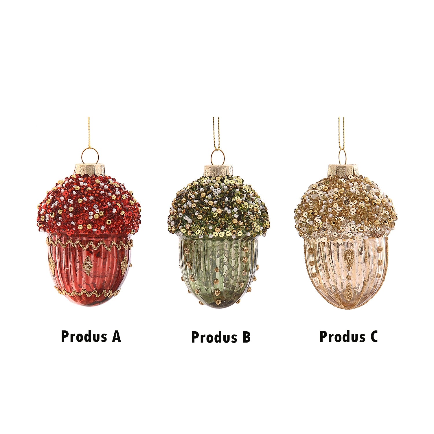 Ornament pentru brad, Con, rosu/verde/auriu, 8 cm - SIMONA'S CHRISTMAS