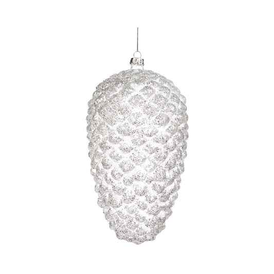 Ornament pentru brad, Con Sclipit, alb/argintiu, 23 cm - SIMONA'S CHRISTMAS
