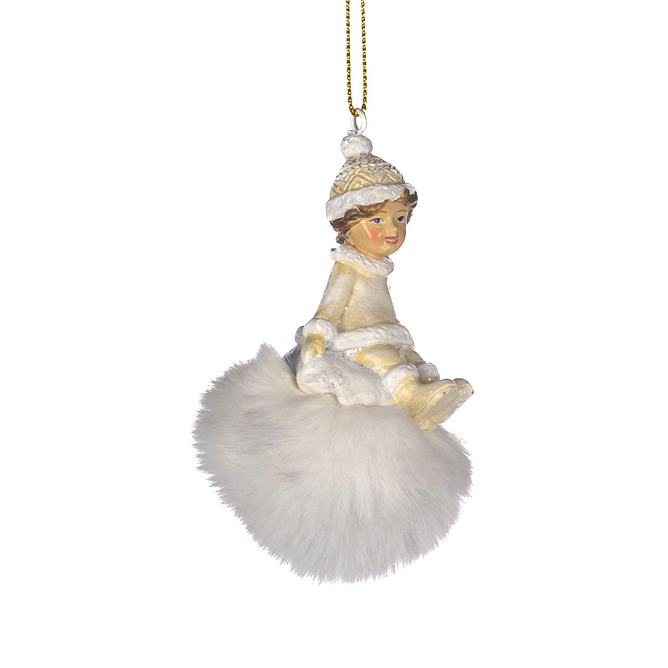 Ornament pentru brad, Copii pe glob Furry, alb/crem, 7 cm, SIMONA'S CHRISTMAS