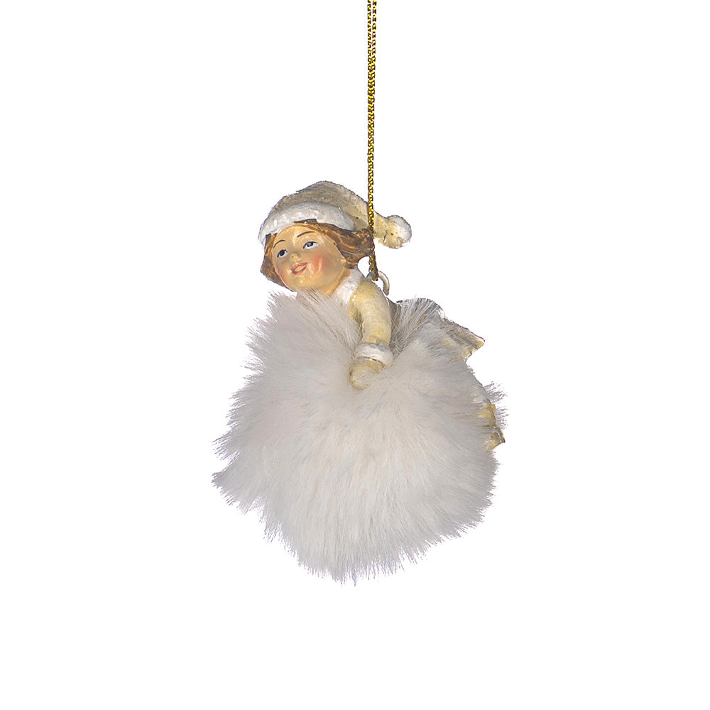 Ornament pentru brad, Copii pe glob Furry, alb/crem, 7 cm, SIMONA'S CHRISTMAS