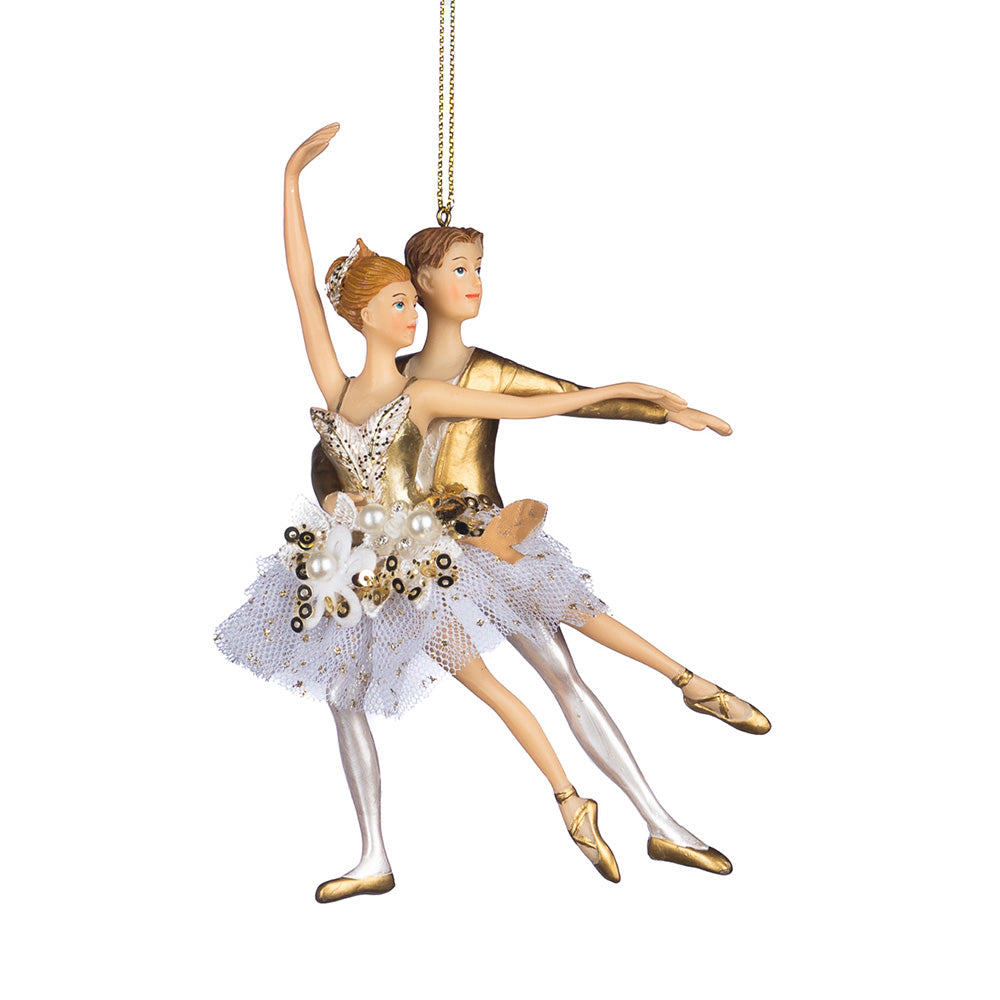 Ornament pentru brad, Cuplu Balerini Pearly, alb/auriu, 15 cm - SIMONA'S CHRISTMAS