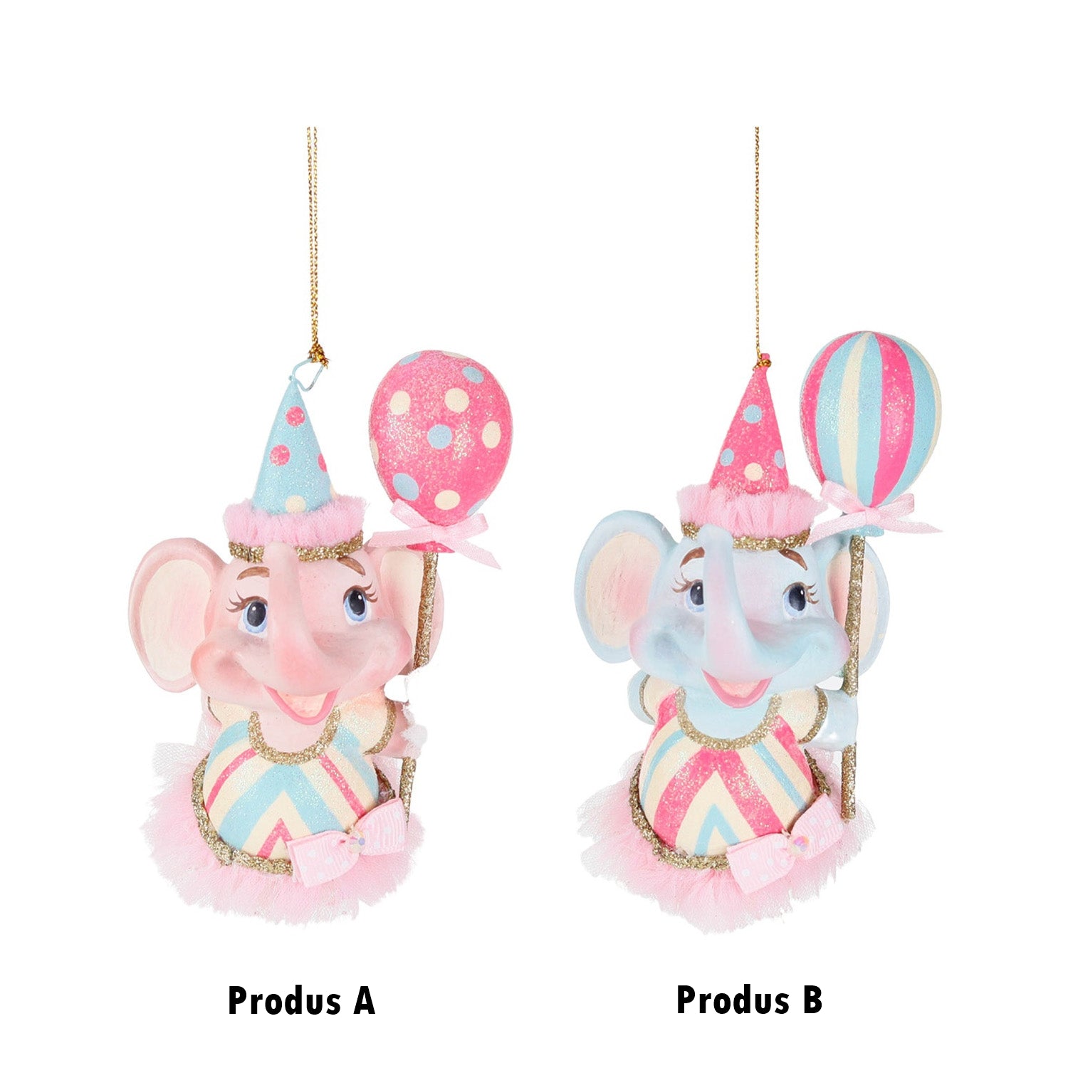 Ornament pentru brad, Elefant Carnival, roz/albastru, 12 cm - SIMONA'S CHRISTMAS