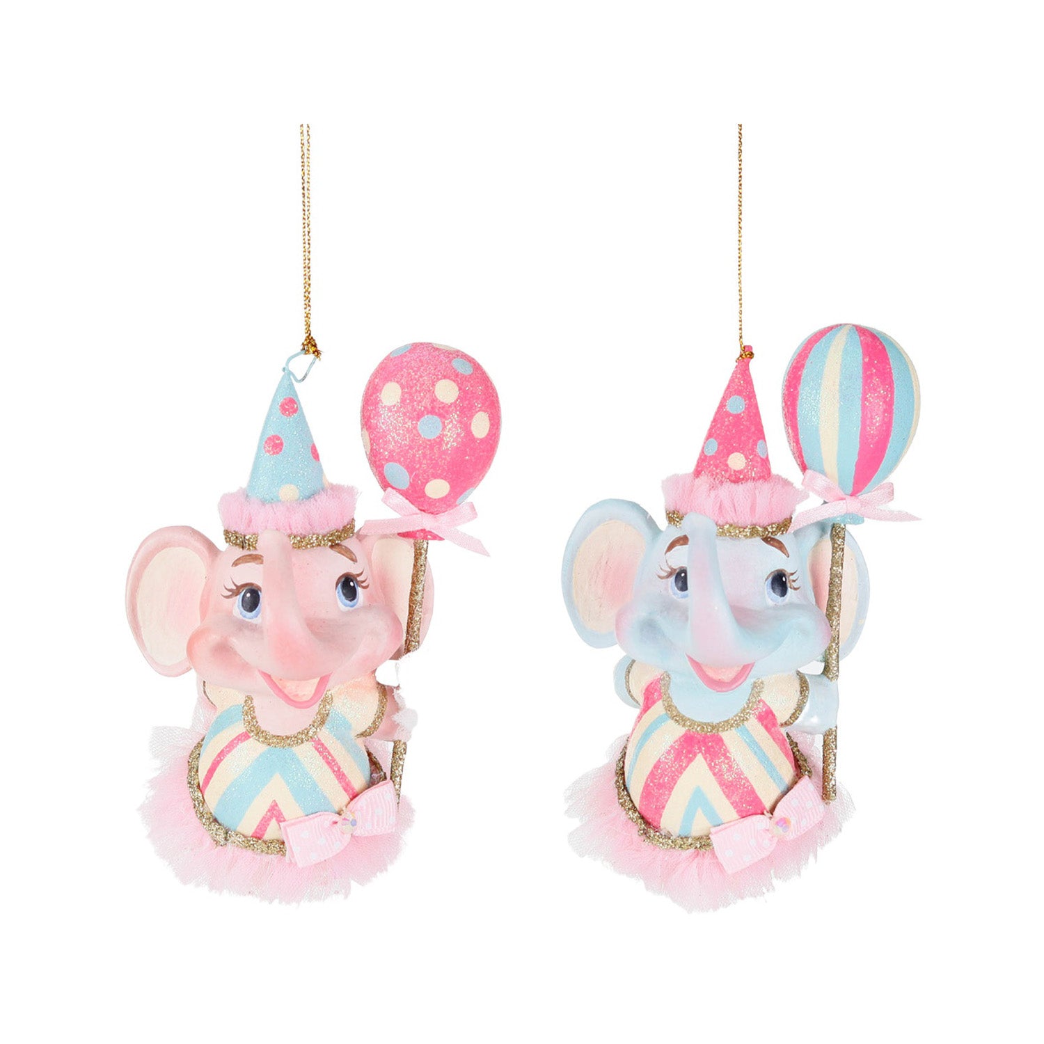 Ornament pentru brad, Elefant Carnival, roz/albastru, 12 cm - SIMONA'S CHRISTMAS