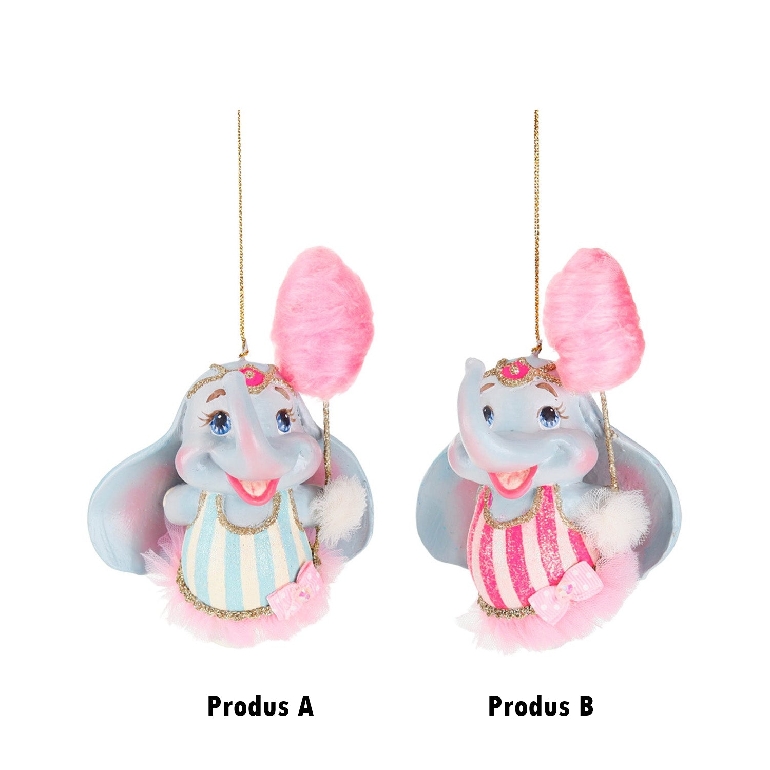 Ornament pentru brad, Elefant Dumbo, roz/albastru, 11 cm - SIMONA'S CHRISTMAS