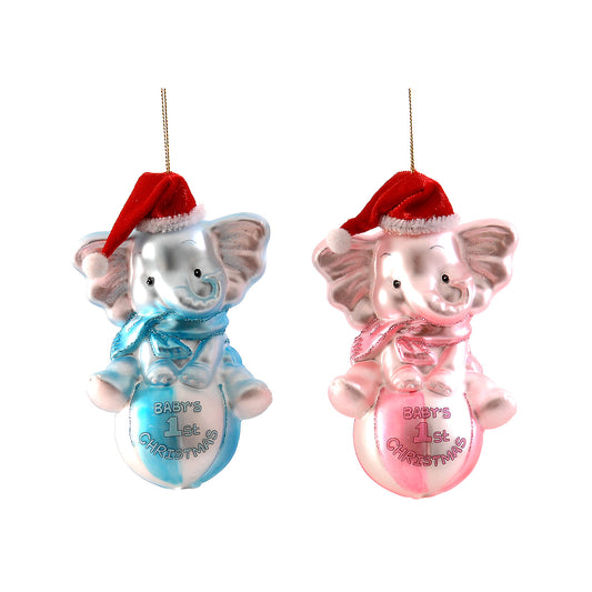 Ornament pentru brad, Elefant pe minge, roz/albastru, 13 cm - SIMONA'S CHRISTMAS