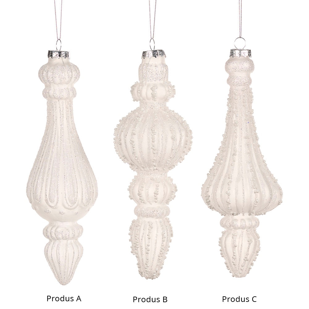 Ornament pentru brad, Finial Elara, alb, 22 cm - SIMONA'S CHRISTMAS