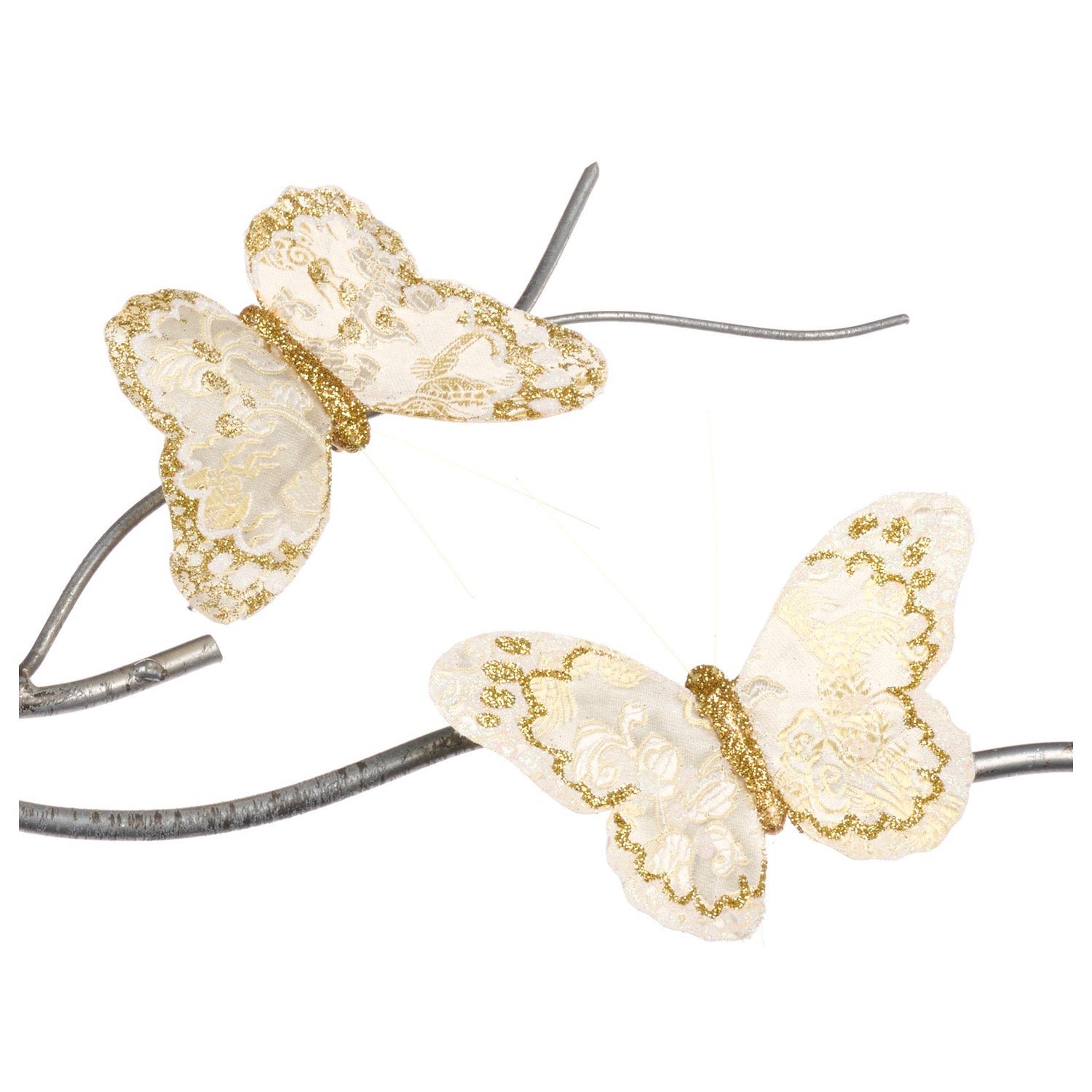 Ornament pentru brad, Fluture Brocart, crem/auriu, 12 cm - SIMONA'S CHRISTMAS