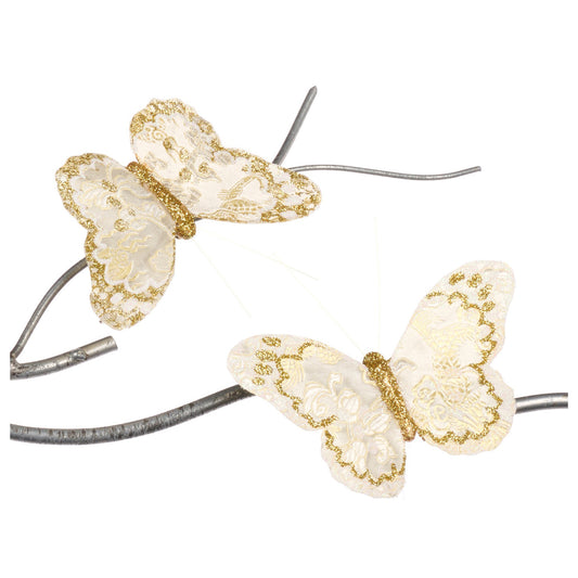 Ornament pentru brad, Fluture Brocart, crem/auriu, 12 cm - SIMONA'S CHRISTMAS