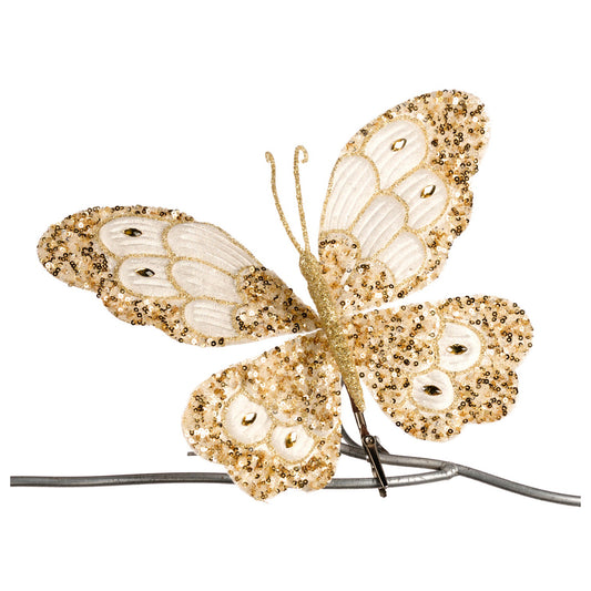 Ornament pentru brad, Fluture Glam, crem/auriu, 25 cm - SIMONA'S CHRISTMAS
