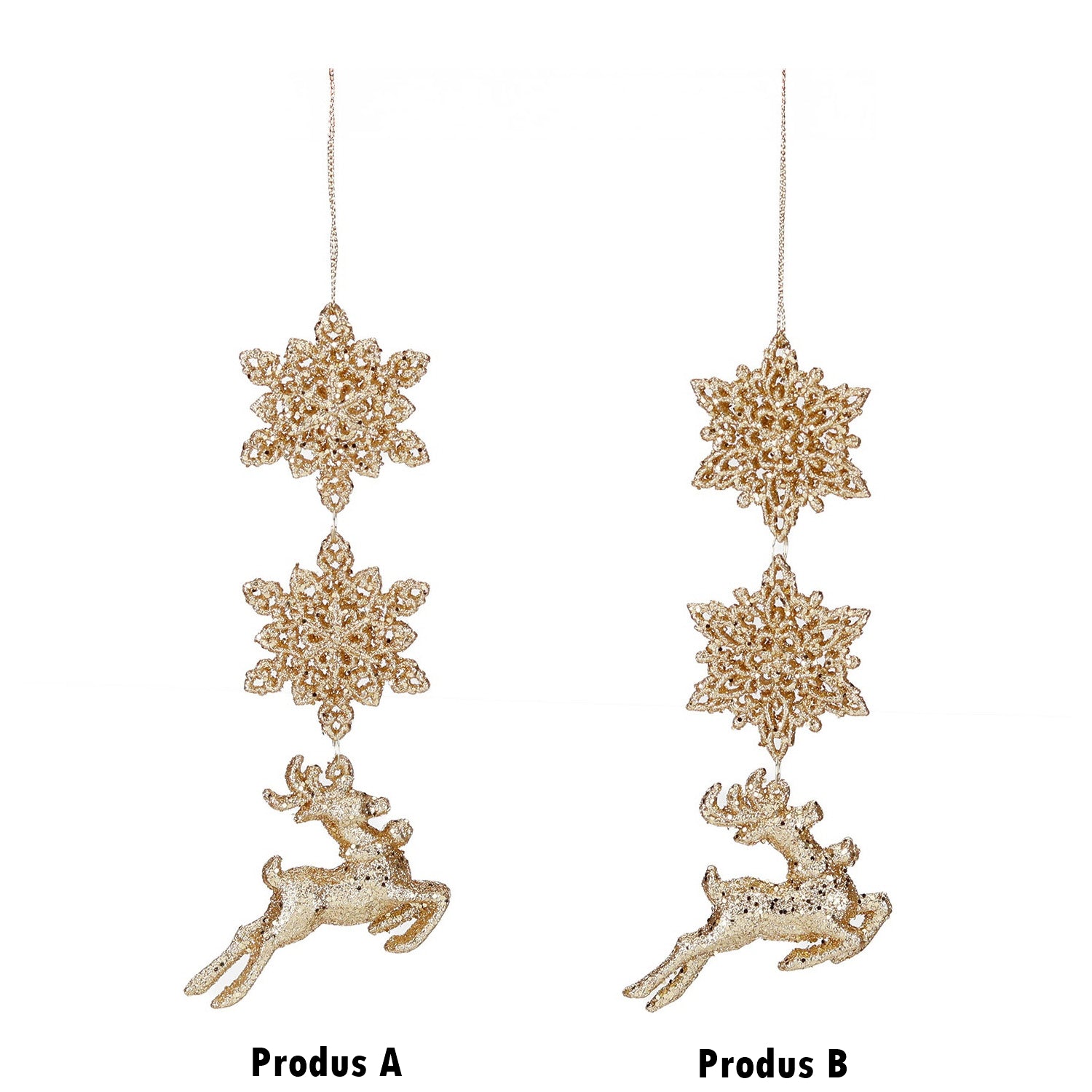 Ornament pentru brad, Fulg de nea cu cerb, auriu, 17 cm - SIMONA'S CHRISTMAS