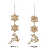 Ornament pentru brad, Fulg de nea cu cerb, auriu, 17 cm - SIMONA'S CHRISTMAS