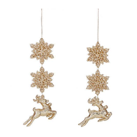 Ornament pentru brad, Fulg de nea cu cerb, auriu, 17 cm - SIMONA'S CHRISTMAS