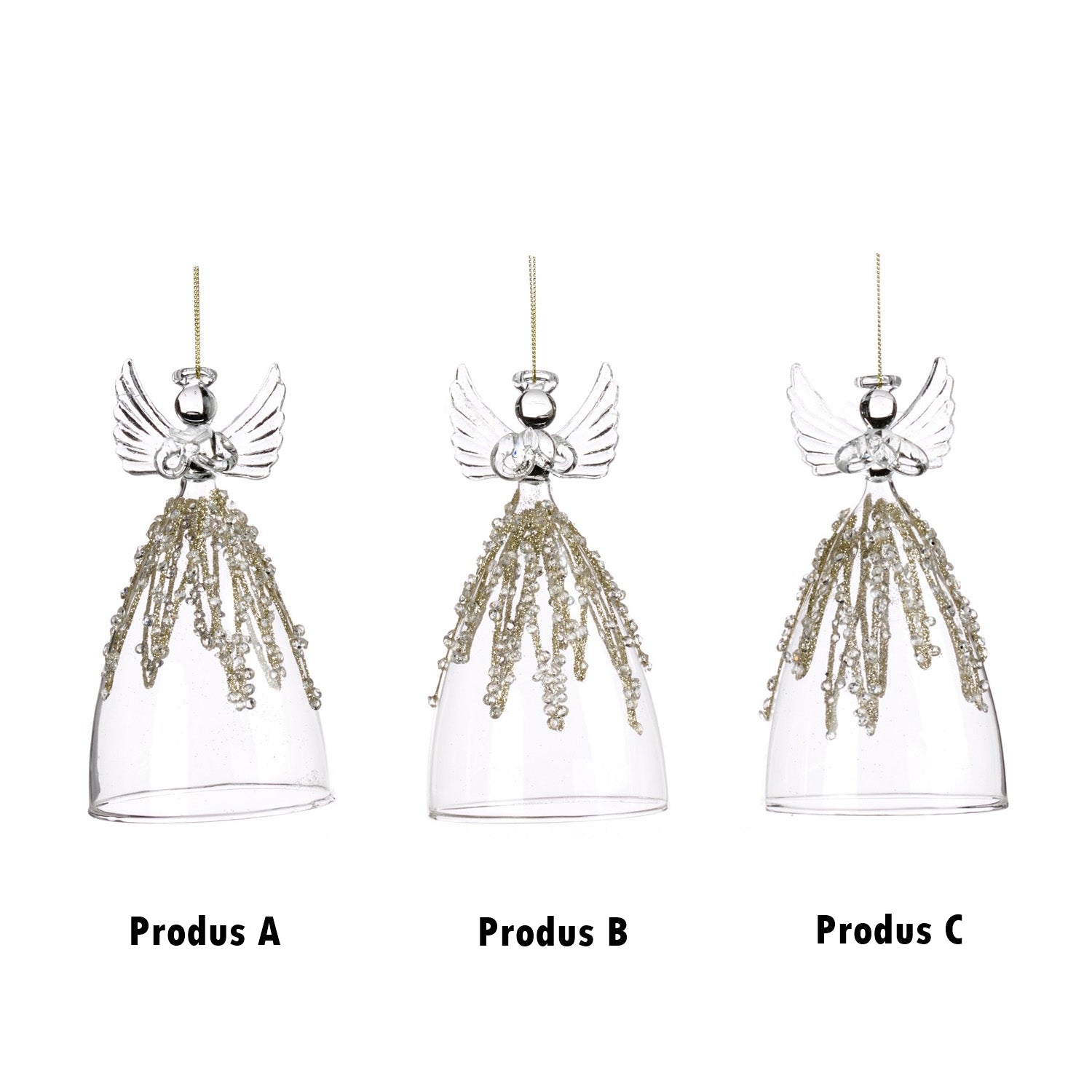 Ornament pentru brad, Inger Jewel, transparent/auriu, 13 cm - SIMONA'S CHRISTMAS