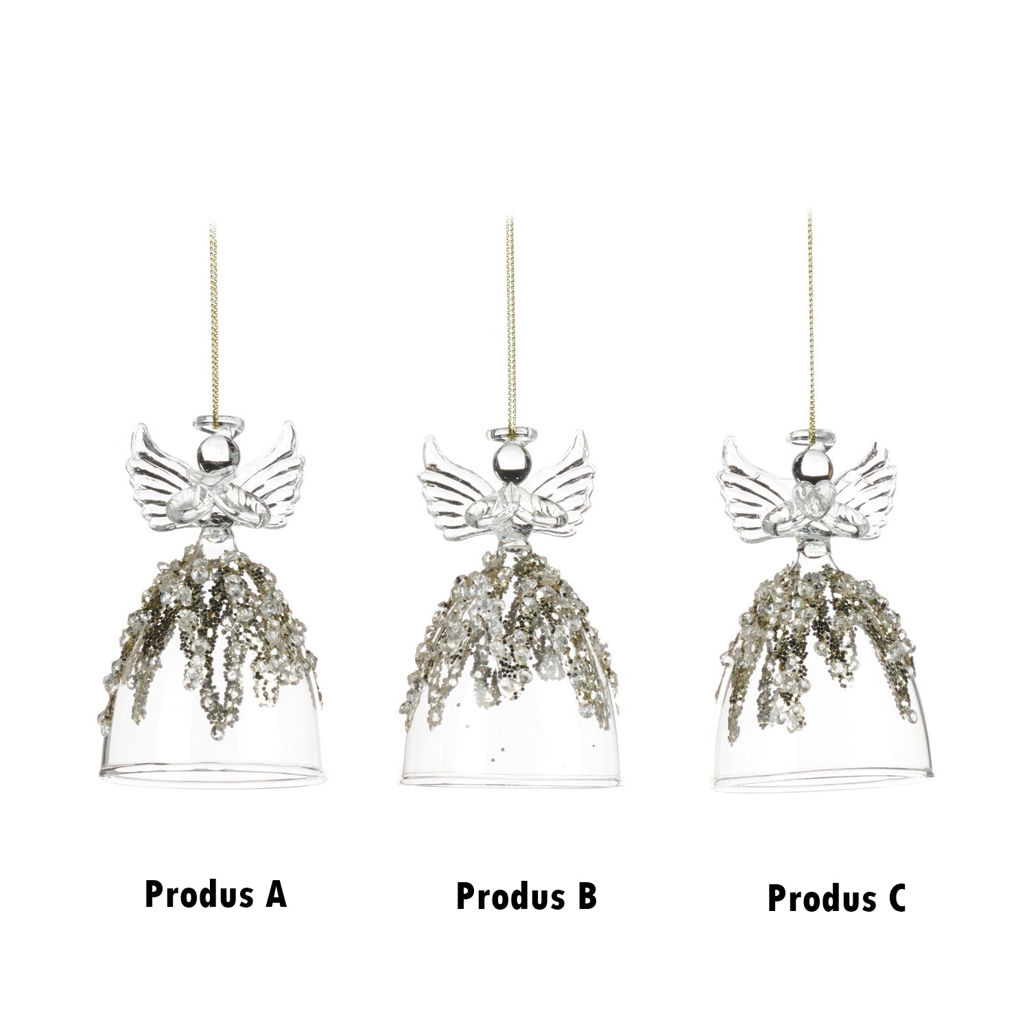 Ornament pentru brad, Inger Jewel, transparent/auriu, 9 cm - SIMONA'S CHRISTMAS