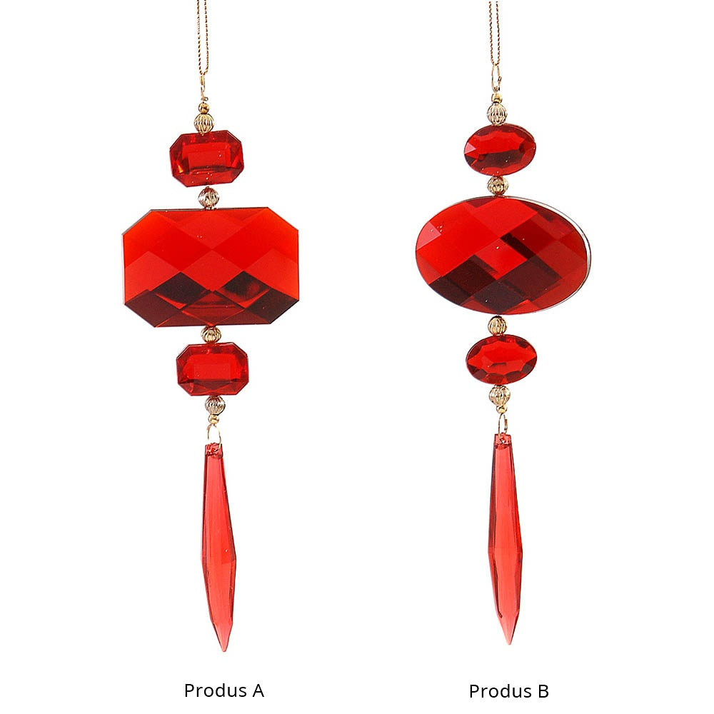Ornament pentru brad, Jewel, oval/octagon, rosu, 20 cm - SIMONA'S CHRISTMAS