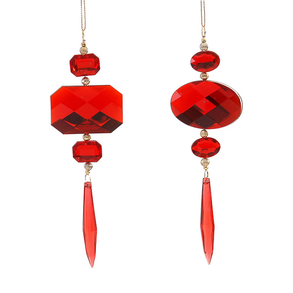 Ornament pentru brad, Jewel, oval/octagon, rosu, 20 cm - SIMONA'S CHRISTMAS