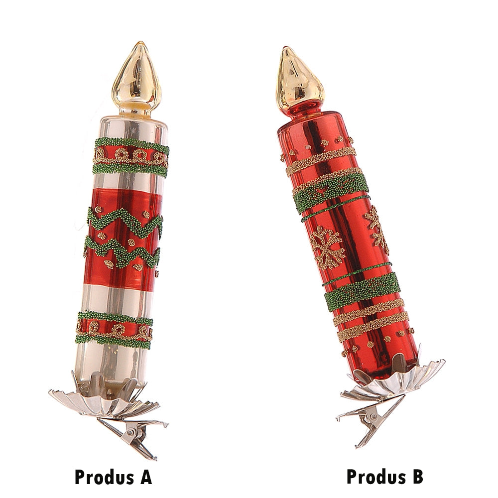 Ornament pentru brad, Lumanare, rosu/auriu/verde, 13 cm - SIMONA'S CHRISTMAS